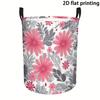 1pc Laundry Basket, Pink Flower and Gray Leaf Pattern Dirty Clothes Basket, Polyester Fabric, with Handle Design, Suitable for Bedroom/Laundry Dormito
