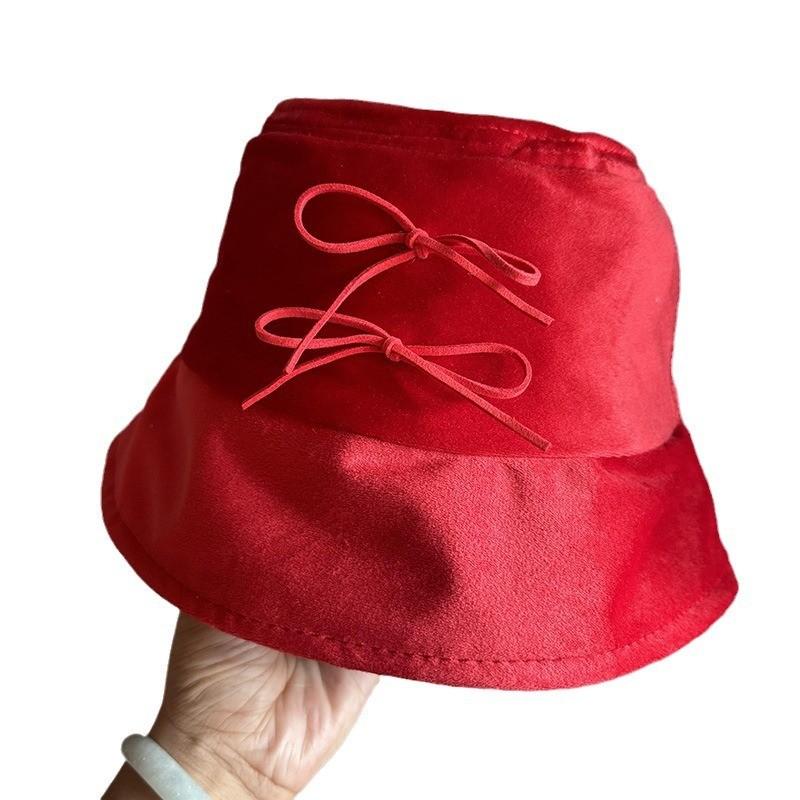 Fisherman Cap Bowknot Solid Color Bucket Hat Sun Protection Gift Breathable