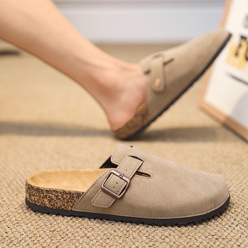 2026 Women's Retro Cowhide Platform Slippers - Half-Open, Soft Sole, Cork Toe Cap, Outdoor Couple's Shoes