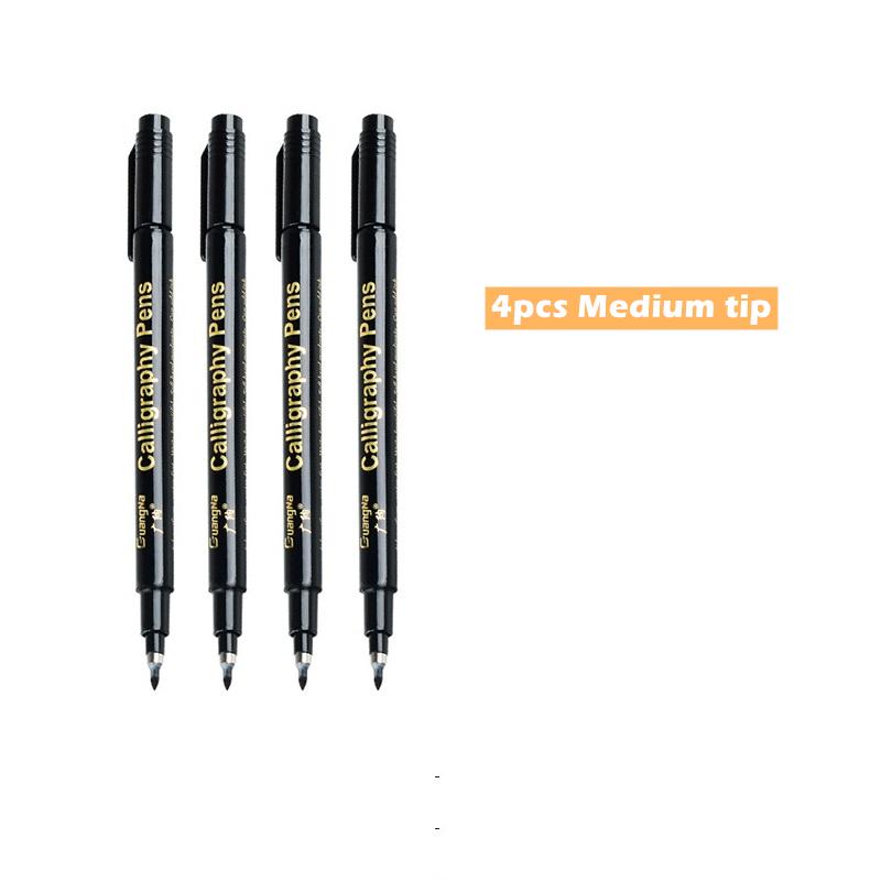 4pcs Calligraphy Pen Set Quick-dry Refillable Waterproof Pigment Ink for Beginners Writing Signature Drawing Lettering Art A6802