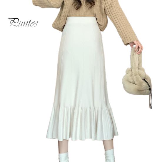 

Женская трикотажная юбка с высокой талией, однотонная плиссированная юбка с оборками и швами по низу, юбка с запахом на бедрах, осенне-зимняя юбка миди белый
