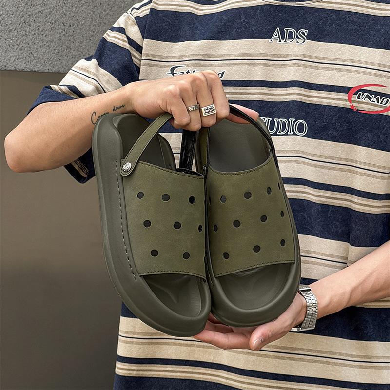 Casual summer new fashion youth soft bottom British non-slip casual going out dual-purpose slippers 371280 olive green