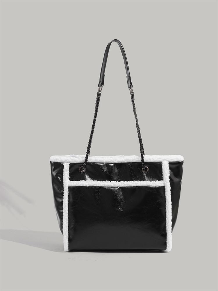 

Premium simple lamb wool tote bag 2025 new autumn and winter versatile chain shoulder bag class commuter armpit bag чёрный