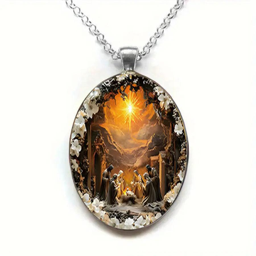 

Exquisite Patterned Glass Pendant Necklace, Versatile Necklace One Size серебряный