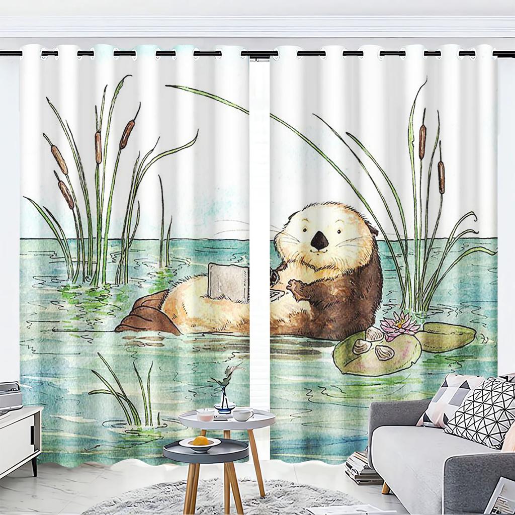 Otter, Animal Anime Printed Curtains For Living Room Home Decor  Blackout Curtains Bedroom Drapes Cartoon Christmas