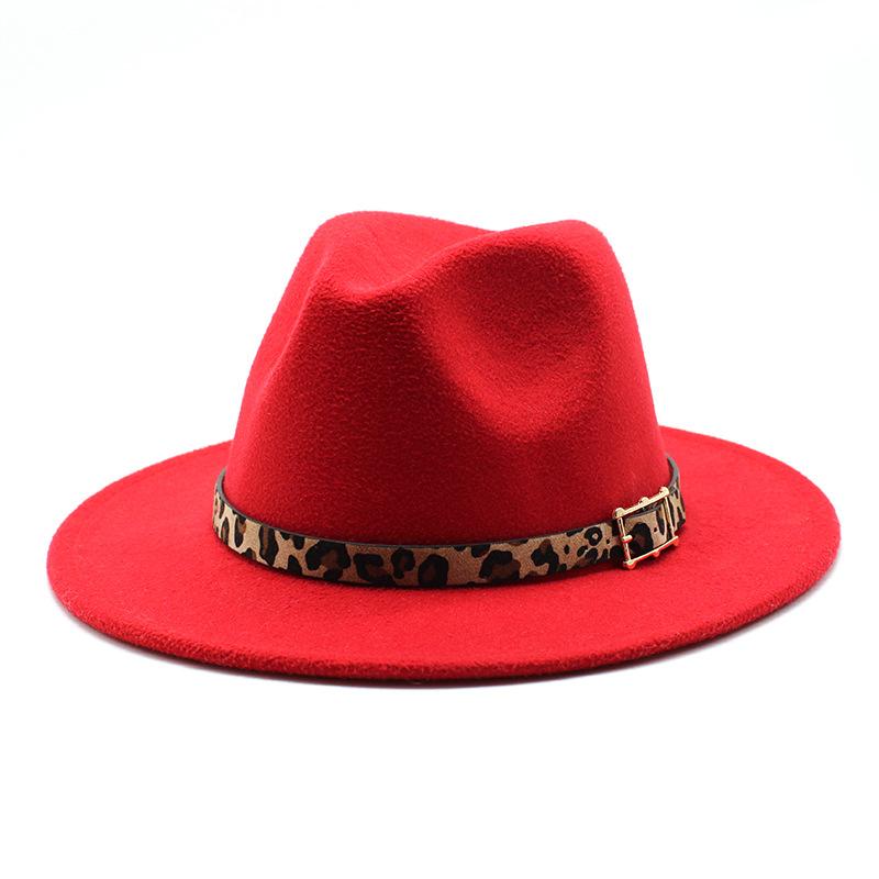 Woolen Top Hat Men'S And Women'S Leopard Print Hat Flat Brim Big Brim Jazz Hat Felt Hat