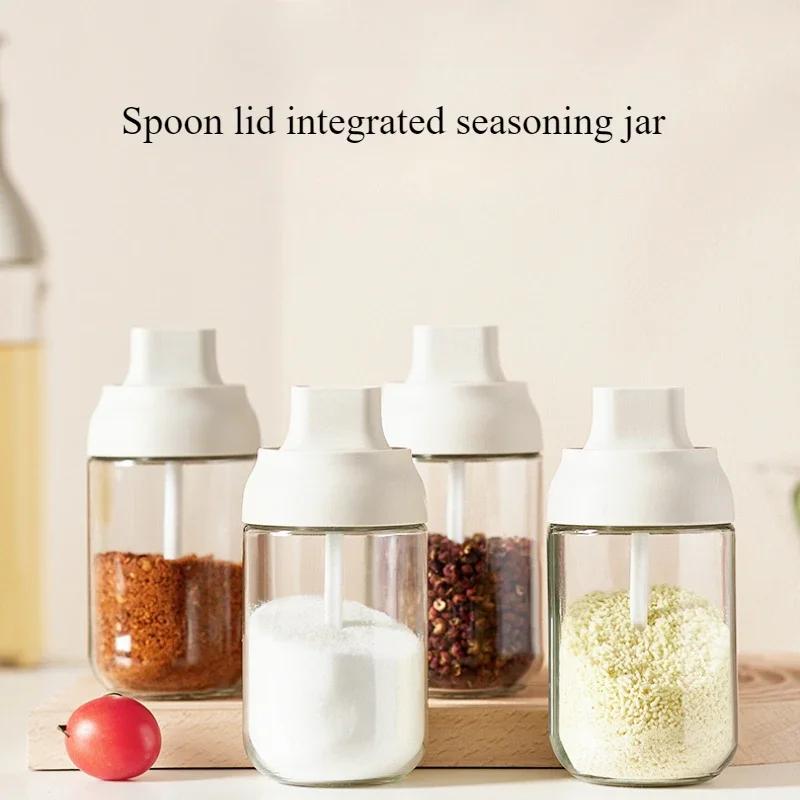 Salt Shaker Seasoning Organizer Container Boxes with Moisture-proof Lid Spoon Household Spice Storage Jars Kitchen Acceesories