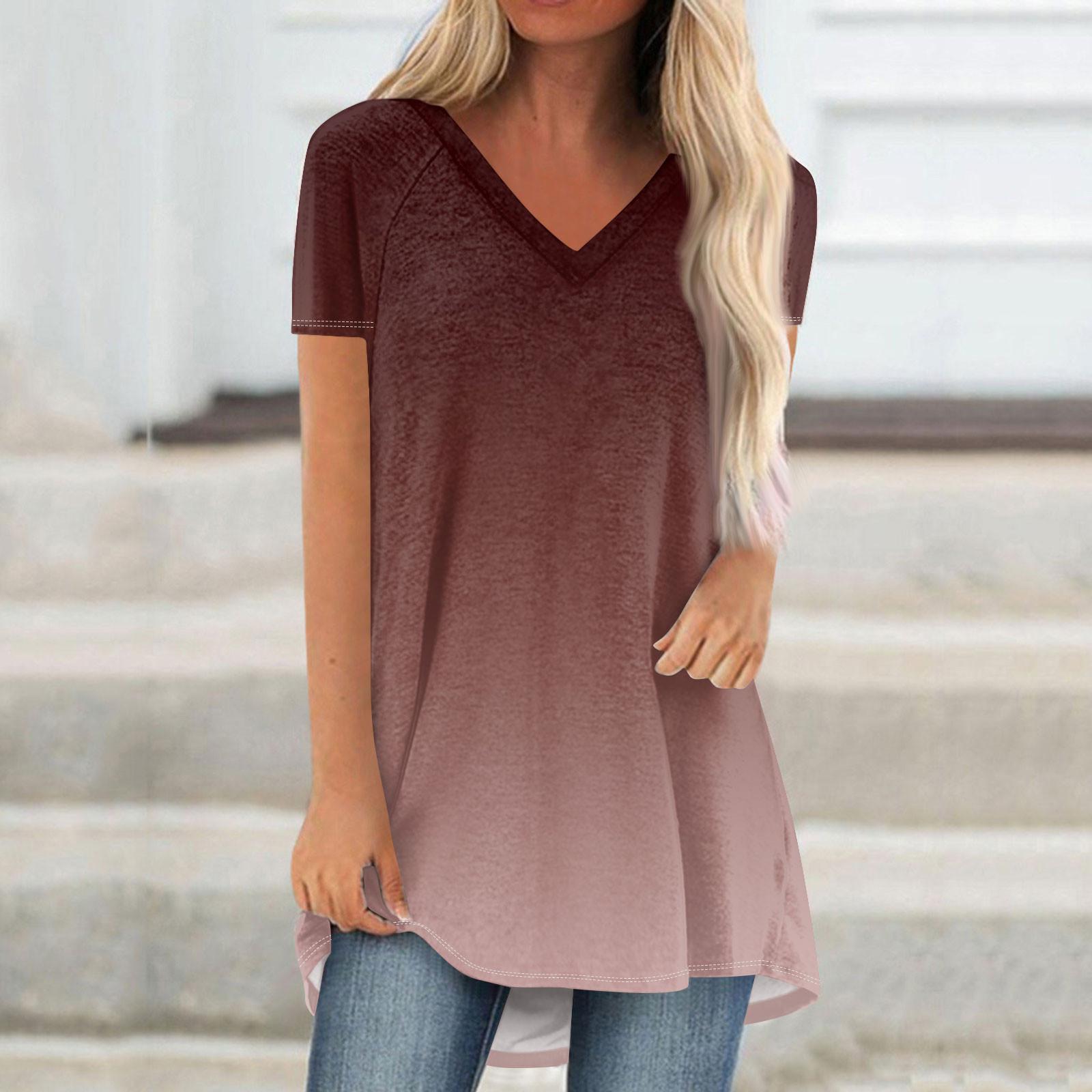 

Женские плиссированные свободные топы с короткими рукавами Плюс размер Повседневные топы с V-образным вырезом и короткими рукавами Повседневные летние футболки Женские топы Футболки Рубашки L кофейный