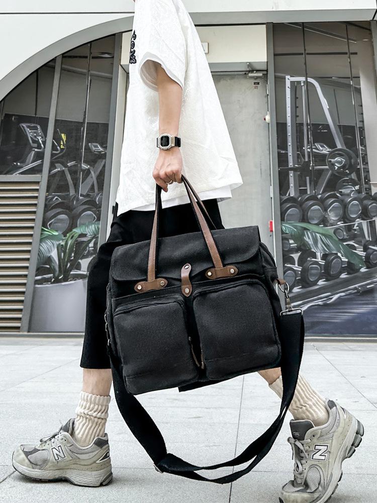Large Capacity Men's Canvas Crossbody Bag - Multi-Compartment Messenger for Outdoor Travel and College Style.