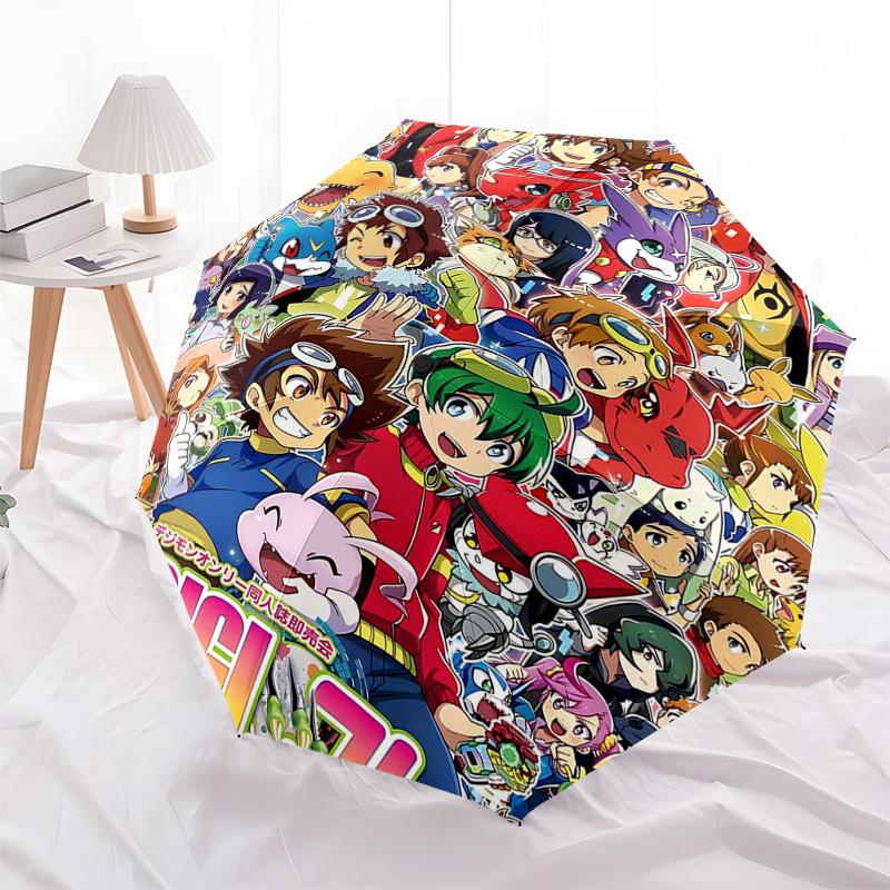 1pc Digimon Characters Outdoor Umbrella - Automatic Opening/Closing, Portable 3-Fold Design, 8-Rib Iron Frame - Perfect Gift for Fans, Travelers,