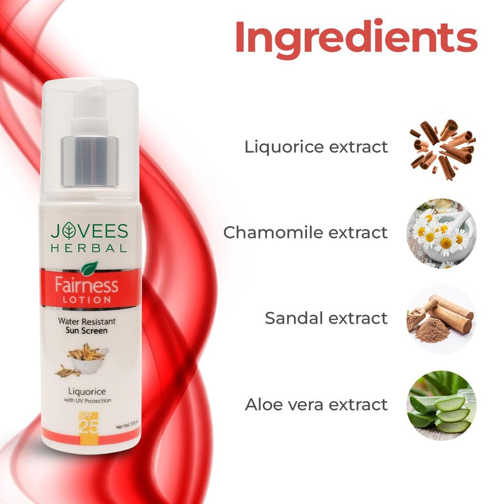 Jovees Herbal Sunscreen Fairness Lotion SPF 25 For Oily Sensitive Skin Lightweight Fast Absorbing 200ml