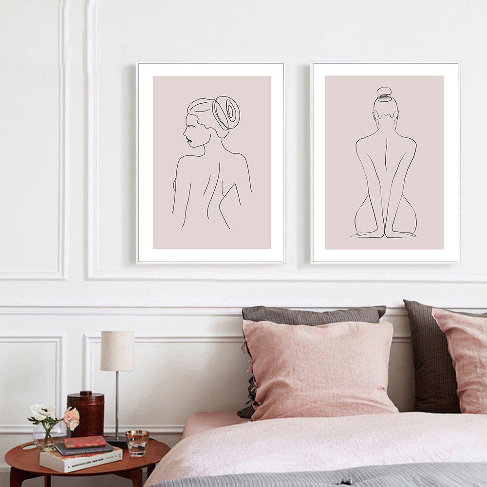 Woman One Line Drawing Art Canvas Painting Abstract Female Nude Pink Poster Woman Body Minimalist Print Nordic for Home Decor
