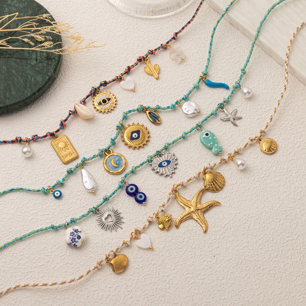 Collar de Perlas de Dopamina en Forma de Corazón con Colgante de Estrella de Mar Multicolor en Acero Inoxidable.