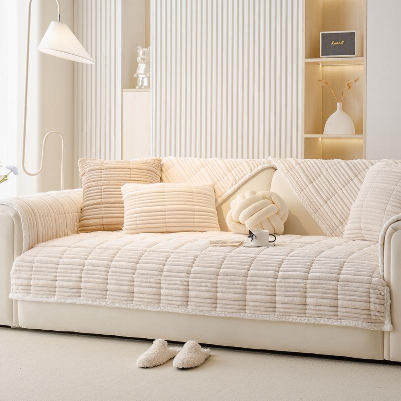 Cream Wind Milk Fleece Sofa Cushion Autumn And Winter Plush Seat Cushion Simple High-End Non-Slip Cover New Cover