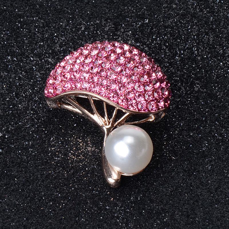 

Korean-Style Cute Rhinestone Mushroom Pearl Brooch for Women белый