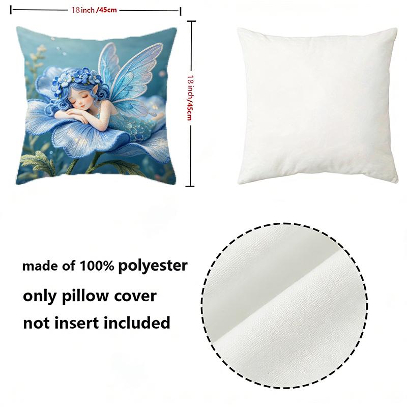Fairy In Blue Flower Throw Pillow Covers Pattern Cushion Cover Suitable For Sofa Bedroom Car Pillow Cover