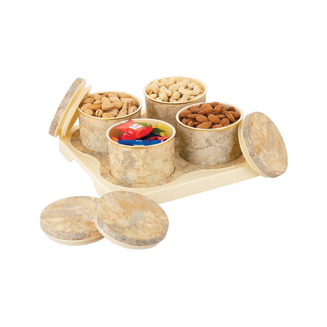 Набор подносов из 4 шт. (450 мл каждый),Коробка для хранения сухого корма I Премиальный подарочный набор I Многоцелевая коробка l Для подачи сладостей, шоколада, конфет - Керамический бежевый