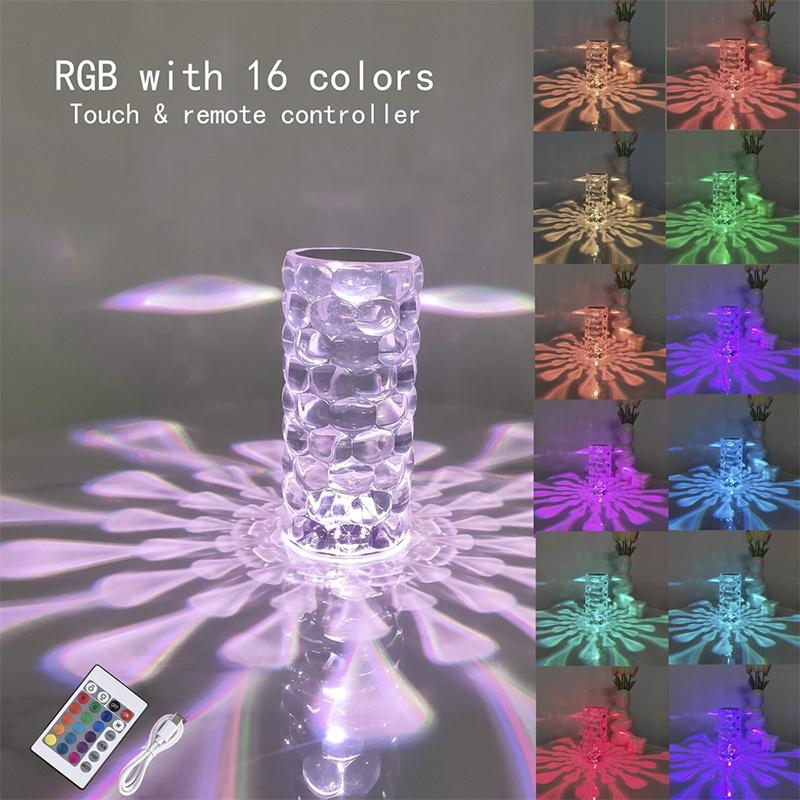 Rose Crystal Table Lamp With Battery Portable Touch Change Color Dia Mond Desk Lamp Night Light For Restaurant Bar Bedside