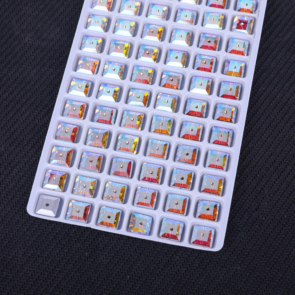 Square Medium Hole Flat Bottom Glass Hand Sewn White Ab Drill, High Flash Wedding Glass Hand Sewn Drill Diy Jewelry Accessories