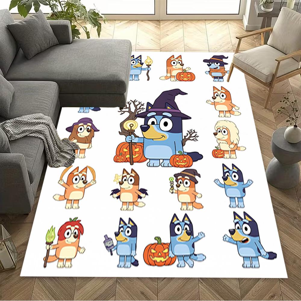 Halloween Bluey Characters Area Rug Suitable for Balcony Game Room Study room Playrooms Anti-slip Rug Anime Office Decor Perfect Gift for Women/Men