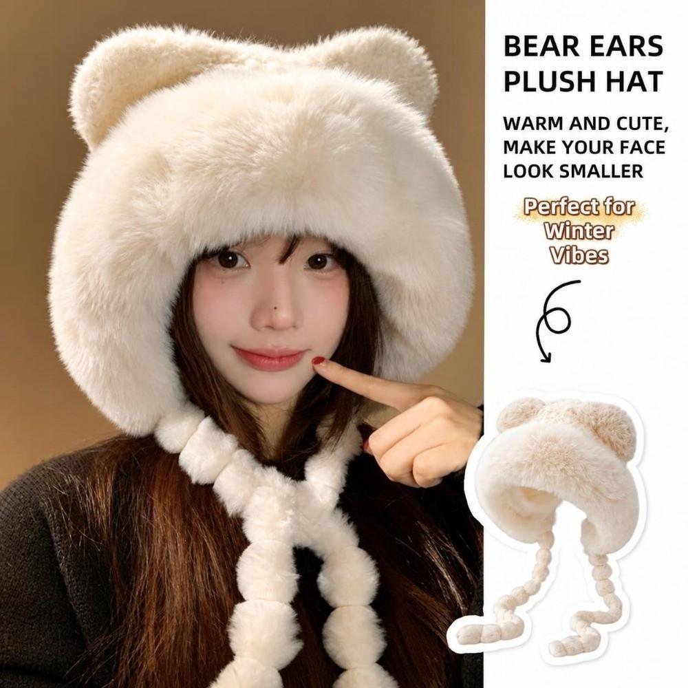 Thick Warm Beanie Hat Windproof Winter Ski Cap New Bear Ear Winter Hat  Winter