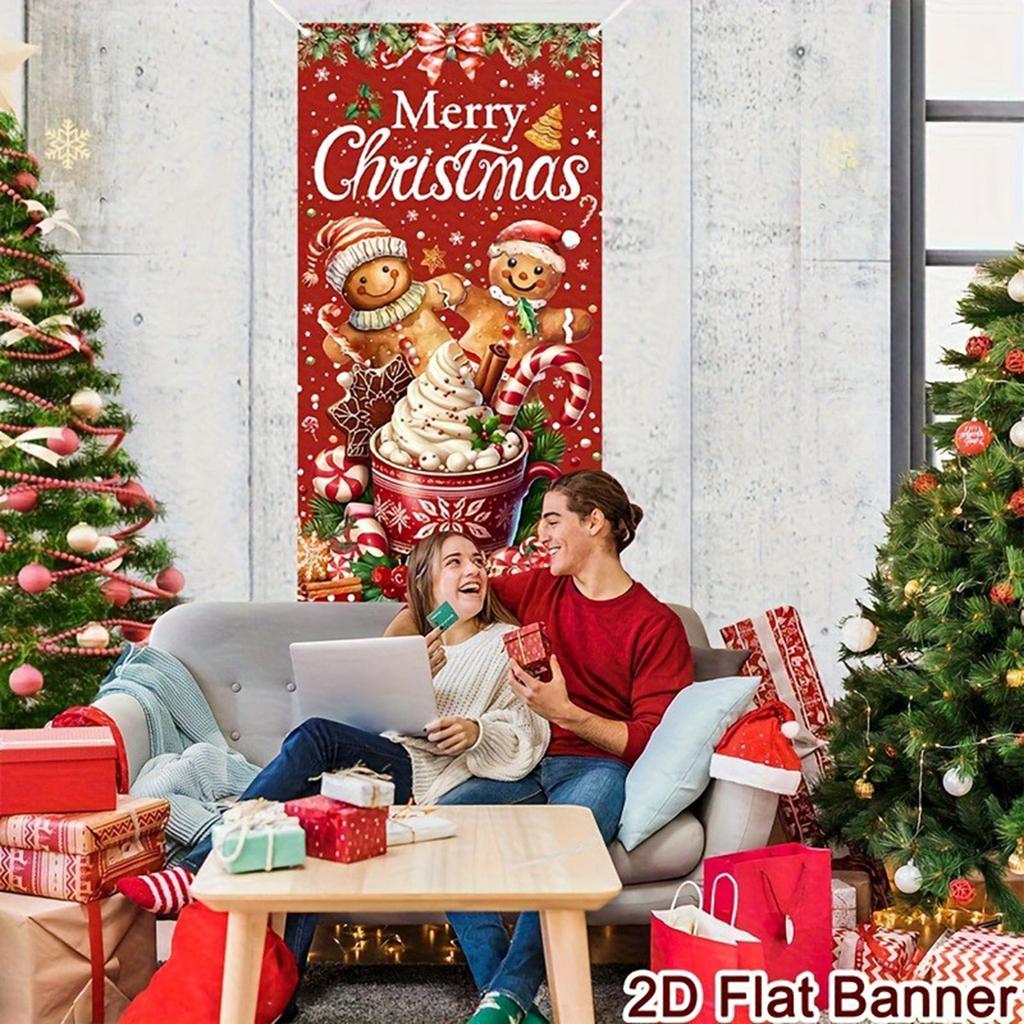 Christmas Door Cover, Red Pattern, Christmas-themed Background Decoration, Suitable For Winter Party Supplies.