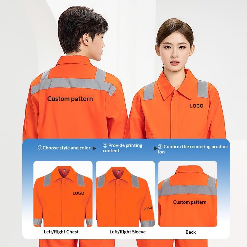 Pure Cotton One-Piece Work Coverall Men Reflective Wear-Resistant Stain-Resistant Customized Labor Protection Clothing Mechanics