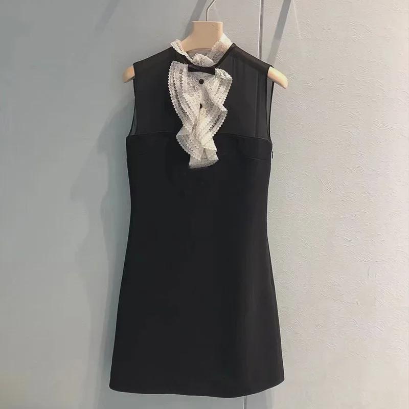 

Miu Style Hepburn Lace Panel Sleeveless A-Line Black Dress Small чорний