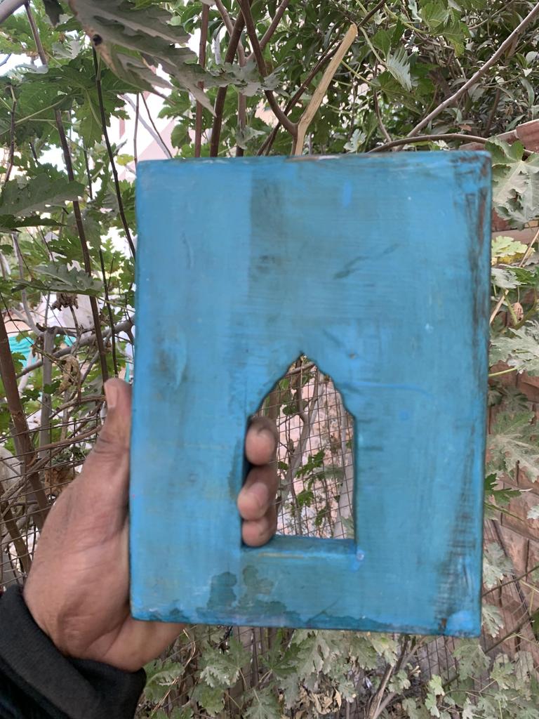 Cornice Blu in Legno Stile Antico – Decorazione da Parete Indiana Fatta a Mano