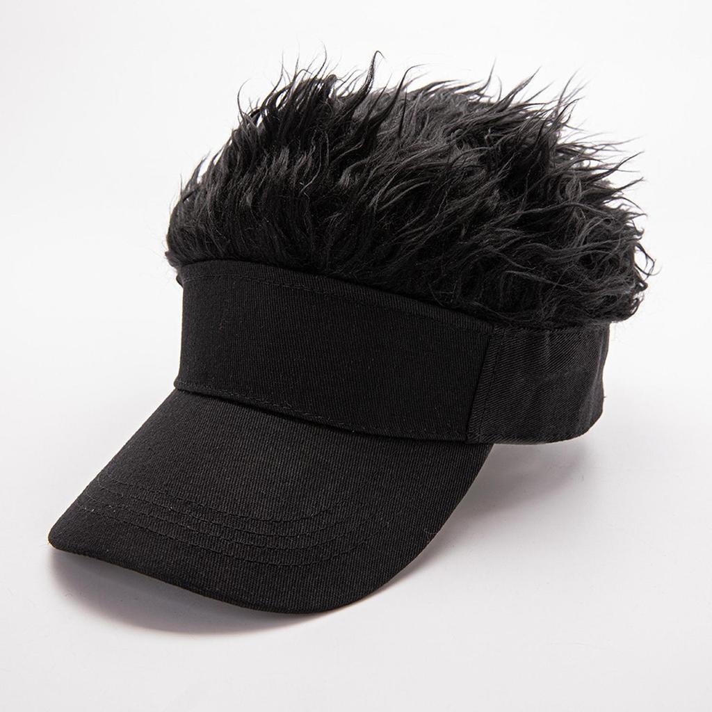 Fake Hair Visor Cap for Men Women, Funny Wig Hat with Spiky Hair, Novelty Sun Visor Baseball Cap for Party Outdoor Costume