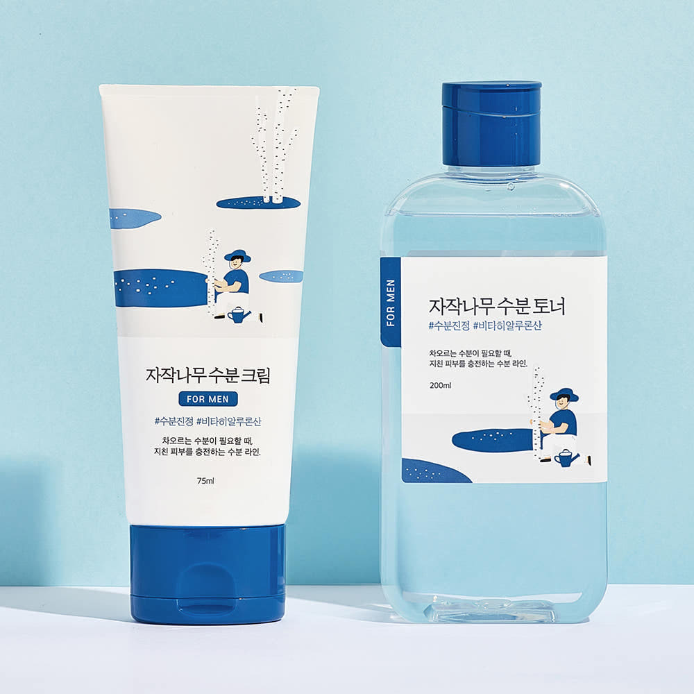 ROUND LAB For Men Birch Juice Moisturizing Toner 200ml and Cream 75ml Hydrating Soothing 2 Piece Skincare Set
