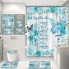 Purple Floral Butterfly Shower Curtain Set Watercolour Roses Flowers Butterflies Home Bathroom Decor Bath Mats Toilet Lid Cover