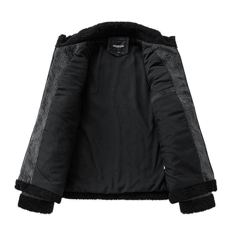 Winter Men's Fleece Lamb Fur Suede Stand Up Collar Leather Jacket Thickened Casual Men's Fur One-Piece Jackets
