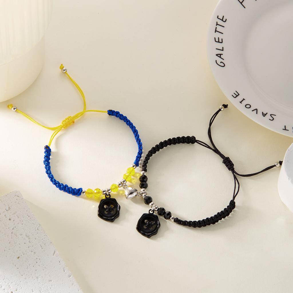 Set da 2 Pezzi Braccialetto in Corda Intrecciata Ragno Pipistrello Gotico Per Donne Uomini Cuore Magnetico Abbinato Braccialetti per Coppie Gioielli Regalo di Halloween