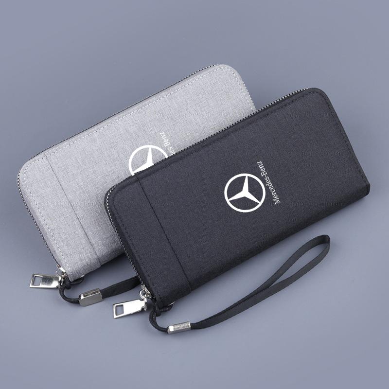 CSA1 Car Canvas Wallets Card Vertical Documents Storage Pocket For Mercedes Benz W203 W204 W205 W176 W16 W222 Auto Logo Accessories