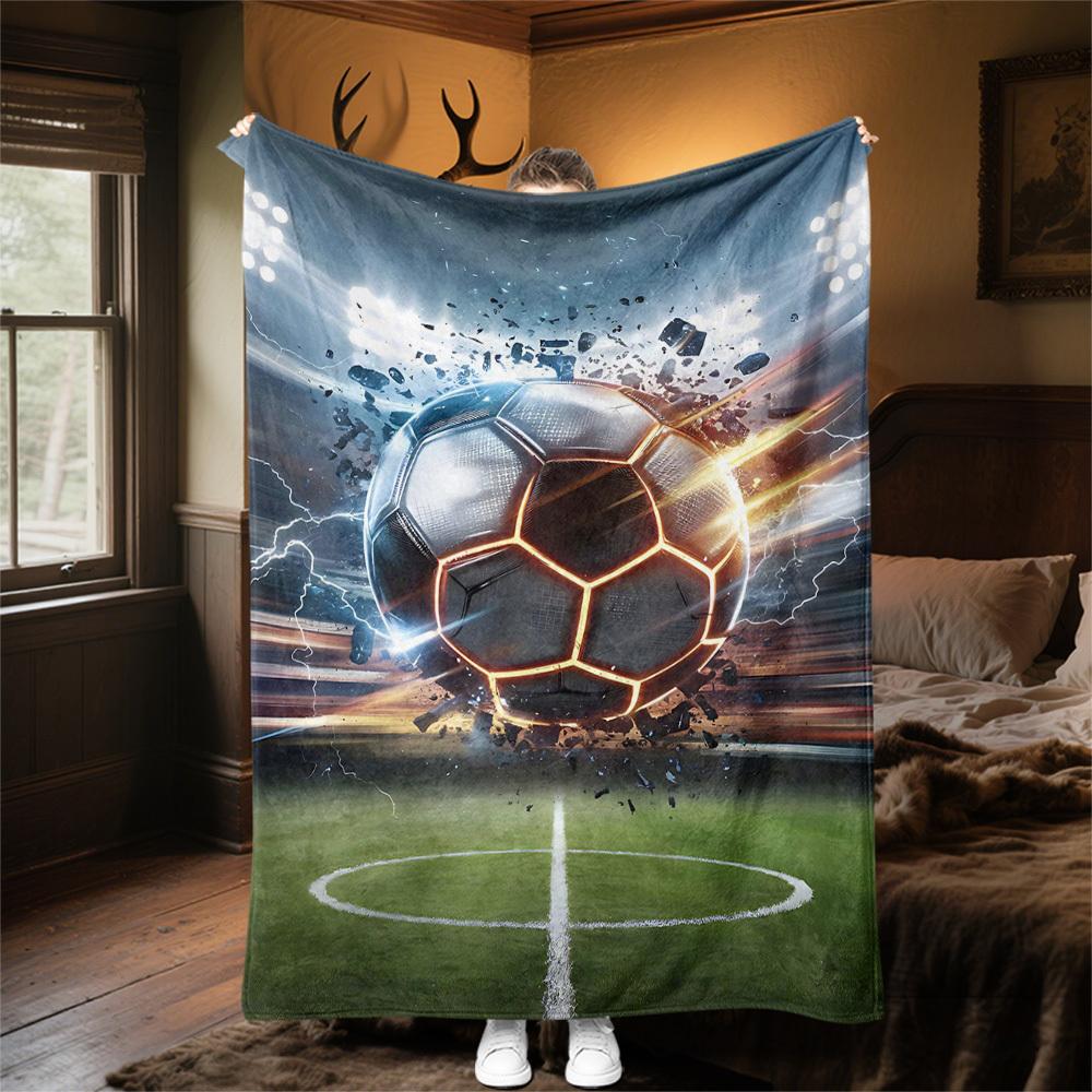 1PC Soccer ballOutdoor Flannel Blanket - Soft Plush Decor for Picnics, Camping, Bedroom, Playroom, Office, or Lunch Break 1230A