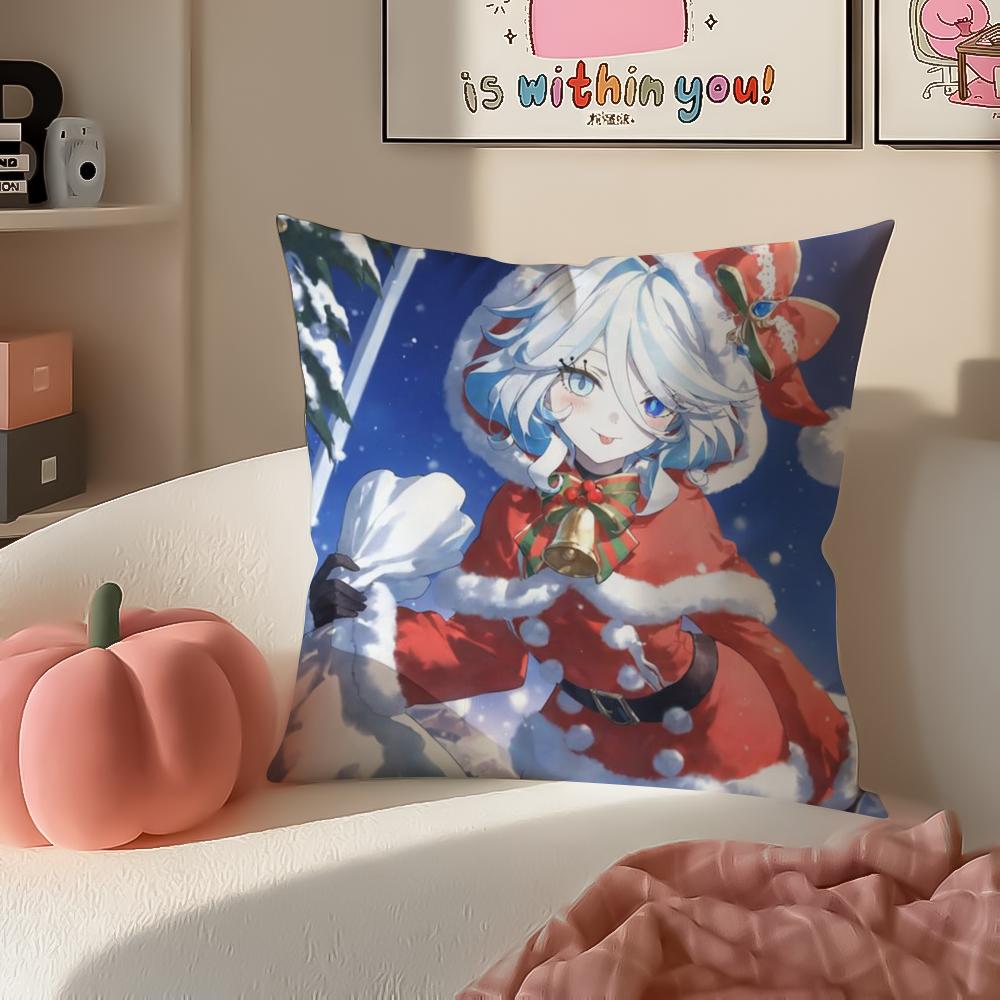 Game Genshin Furina Cushion Cover Pillowcase Short Plush Invisible Zipper Room Sofa Cushion Cover