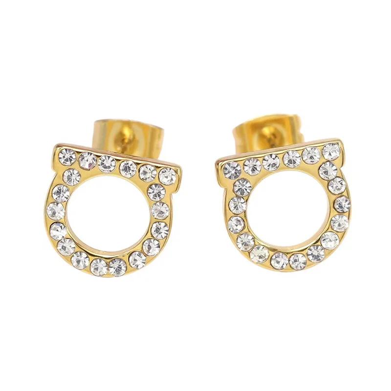 EVISPOL 2Pcs of Simple and Luxurious D-shaped Stainless Steel Stud Eearrings Inlaid Sparkling Cubic Zircon Ear Piering Jewelry