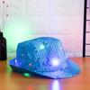 Unisex Flashing Dress Dance Party Panama Cap Sequin Led Fedora Trilby Jazz Hat