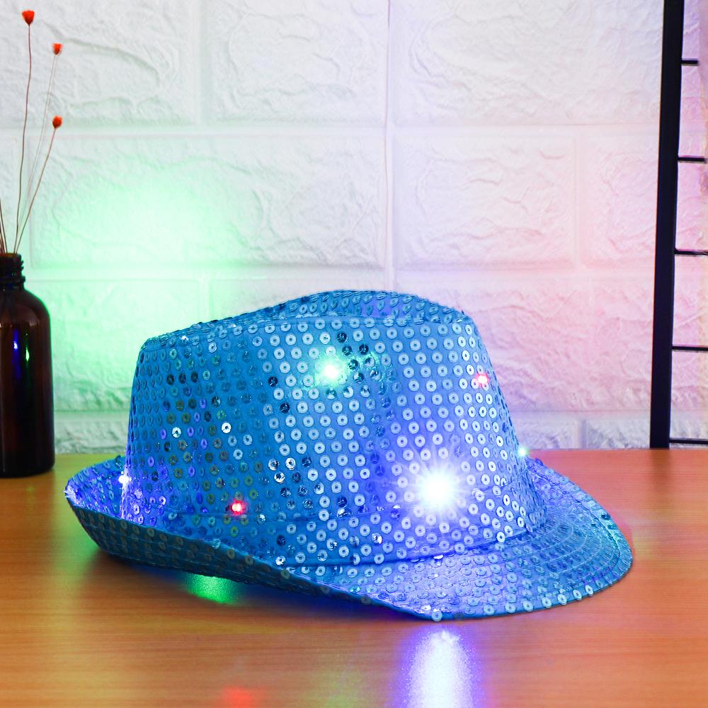 Unisex Flashing Dress Dance Party Panama Cap Sequin Led Fedora Trilby Jazz Hat