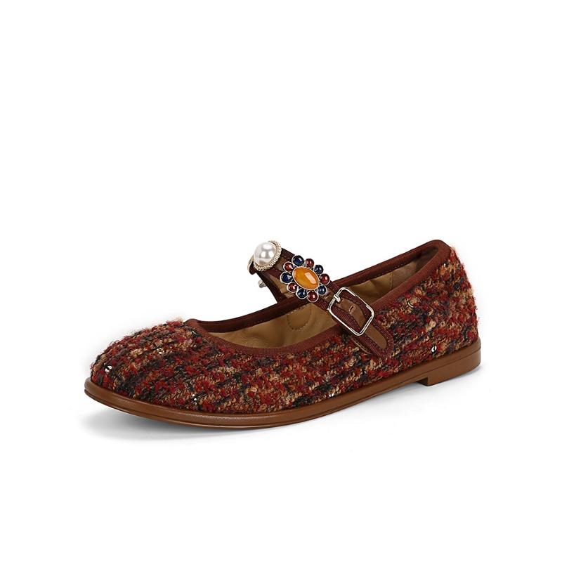 

Badge Buckle Ballet Shoes Women s Single Shoes Flat Leather Mary Jane Shoes 40