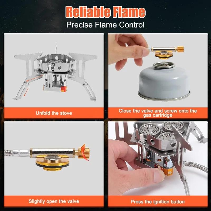 Mini réchaud de camping multi-carburant Portable Pliable Coupe-vent Brûleur à gaz Compatible Butane Propane Pour Randonnée Sac à dos Road Trip