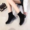 Korean Version Flat Bottom Short Tube Stretch Boots Rear Zipper Plus Cashmere British Style Short Boots Female College Style