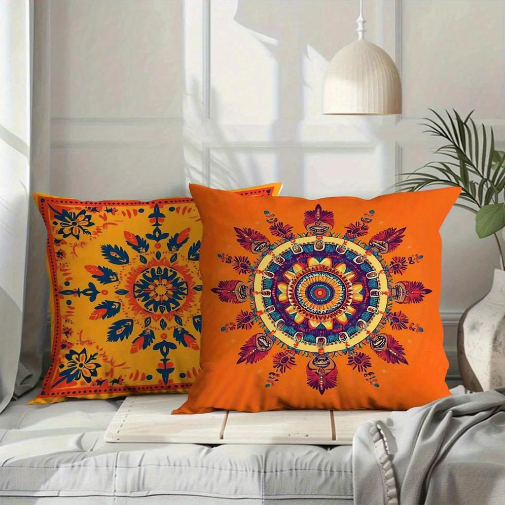 Poszewki na poduszki Boho Pomarańczowa Mandala Etniczny Wzór Kwiatowy Dekoracyjne Poszewki na Poduszki Dekoracja Domu Marokańska Egzotyczna Poszewki na Poduszki