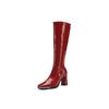 Fashion Red Patent Leather Knee High Boots 8cm High Heel Bar Stage Boots 35-42 Square Head Long Boots Autumn Winter Women Party Shoes