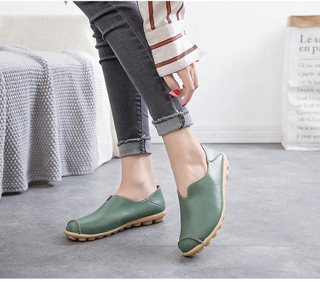 Boat Shoes For Women Large Size Leather Womens Shoes Hard -Wearing Soft Flat Shoes Ladies Spring