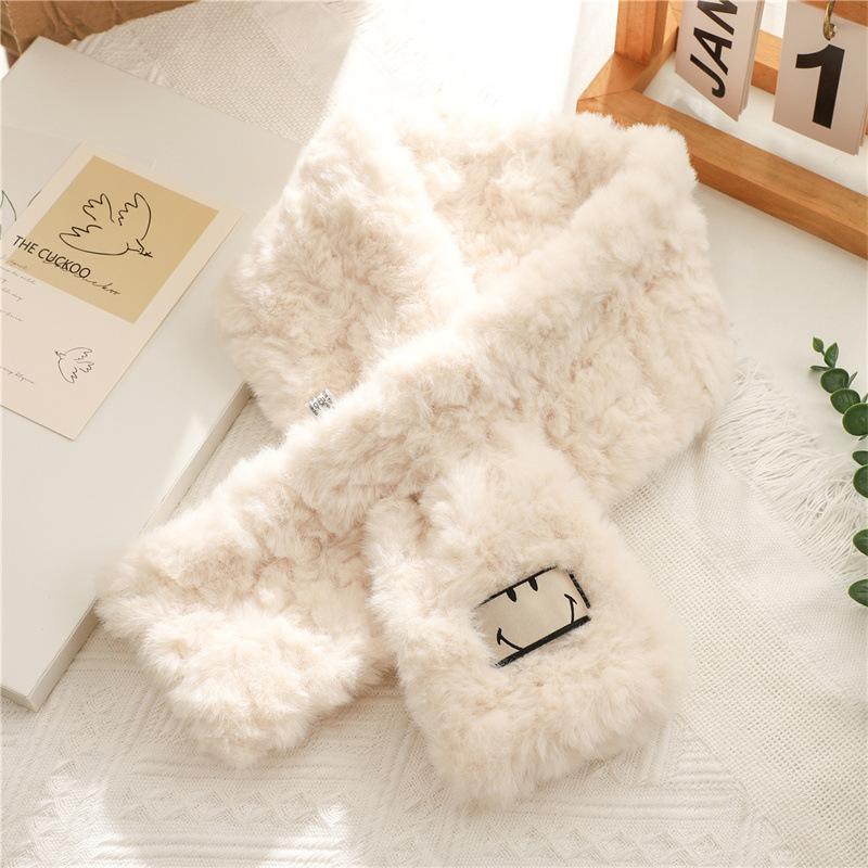 Korean Version of Cute Smiley Scarf Embossed Autumn and Winter Warm and Cold-resistant Neck Protection Scarf Japanese Versatile Cross Scarf