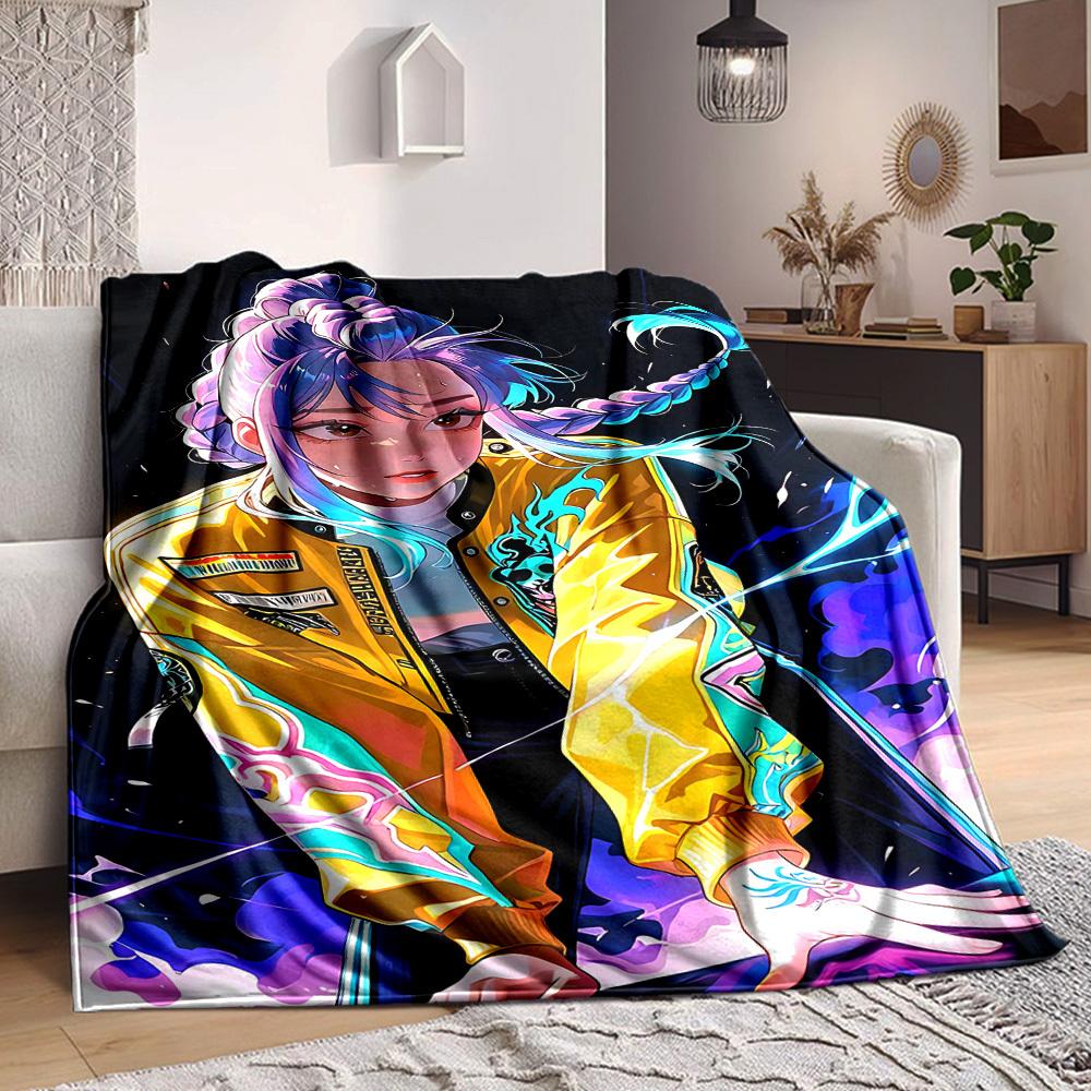 1pc KPop Demon Hunters Cozy Print Blanket Lightweight Warm Flannel Throw Blanket For Sofa, Bed, Living Room