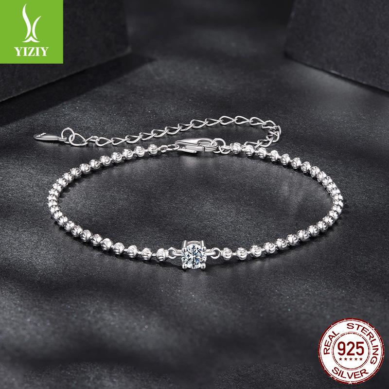 Shining D Color Moissanite Bead Bracelet Light Luxury Versatile S925 Sterling Silver Round Bead Bracelet Jewelry