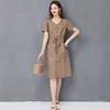 Robe coréenne élégante ample simple pour femme, mode intellectuelle, décontractée, manches courtes, poches, cordon de serrage